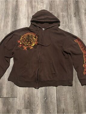Vtg Men’s 2007 pink Floyd Brown hoodie Sz XL Y2K Zip Up